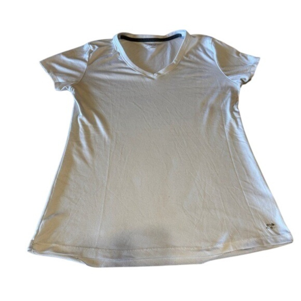 BCG Womens White V-Neck Short Sleeve Activewear‎ T-Shirt Size Large